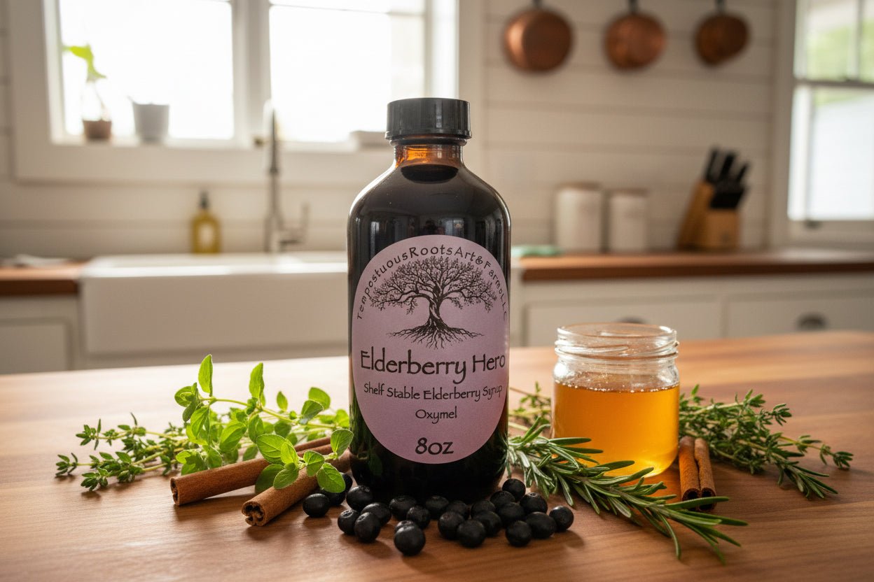 Elderberry Hero - Shelf Stable Elderberry Syrup - Tempestuous Roots Art & Farms LLC